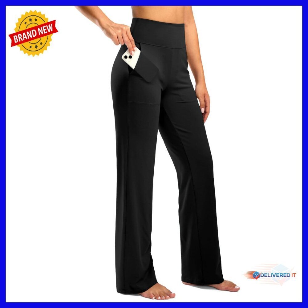 High Waist Wide Leg Yoga Pants with Pockets, Stretch Lounge Sweatpants